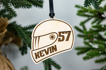 Load image into Gallery viewer, Personalized Wooden Racing Helmet Ornament