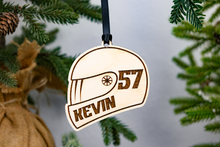 Load image into Gallery viewer, Personalized Wood Racing Helmet Ornament