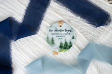 Load image into Gallery viewer, Our Adventure Begins Engaged Ornament, Mountain Ornament, Gift for Outdoorsy Couple