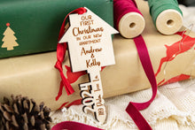 Load image into Gallery viewer, Wood First Christmas In Our Apartment Key Ornament, Personalize with Options