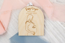 Load image into Gallery viewer, Wood Baby Bump Ornament, Pregnancy Announcement Ornament, Baby Announcement Ornament for Family