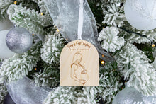 Load image into Gallery viewer, Wood Baby Bump's First Christmas Pregnancy Announcement Ornament, Personalized Gift for Expecting Parents