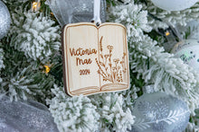 Load image into Gallery viewer, Wood Name Book Shaped Ornament, Personalized Book Lover Gift, Bookish Decor