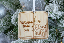 Load image into Gallery viewer, Wood Name Book Shaped Ornament, Personalized Book Lover Gift, Bookish Decor
