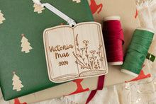 Load image into Gallery viewer, Wood Name Book Shaped Ornament, Personalized Book Lover Gift, Bookish Decor