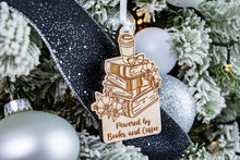 Load image into Gallery viewer, Wood Powered by Books and Coffee Book Lover Ornament, Gift for Readers, Bookish Decor