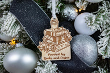 Load image into Gallery viewer, Wood Powered by Books and Coffee Book Lover Ornament, Gift for Readers, Bookish Decor