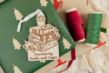 Load image into Gallery viewer, Wood Powered by Books and Coffee Book Lover Ornament, Gift for Readers, Bookish Decor