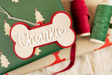 Load image into Gallery viewer, Custom Dog Bone Name Ornament, Personalized Christmas Ornament for Dogs, Acrylic and Wood