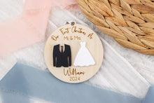 Load image into Gallery viewer, 3D Wood and Acrylic First Christmas as Mr and Mrs, Wedding Gift for Couple, Newlywed Ornament