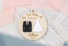 Load image into Gallery viewer, 3D Wood and Acrylic First Christmas as Mr and Mrs, Wedding Gift for Couple, Newlywed Ornament