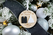 Load image into Gallery viewer, 3D Wood and Acrylic First Christmas as Mr and Mrs, Wedding Gift for Couple, Newlywed Ornament