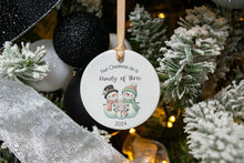 Load image into Gallery viewer, First Christmas as a Family of Three Snowman Ornament, Gift for New Parents
