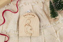 Load image into Gallery viewer, Wood Baby Bump's First Christmas Pregnancy Announcement Ornament, Personalized Gift for Expecting Parents