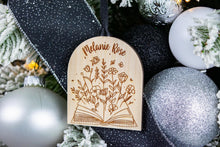 Load image into Gallery viewer, Wood Name Ornament Book Christmas Ornament, Personalized Gift for Book Lover