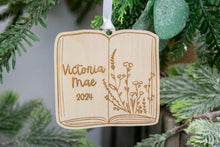 Load image into Gallery viewer, Wood Name Book Shaped Ornament, Personalized Book Lover Gift, Bookish Decor