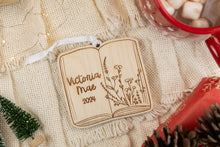 Load image into Gallery viewer, Wood Name Book Shaped Ornament, Personalized Book Lover Gift, Bookish Decor