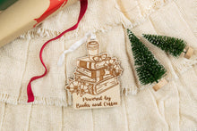 Load image into Gallery viewer, Wood Powered by Books and Coffee Book Lover Ornament, Gift for Readers, Bookish Decor