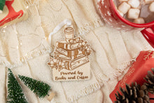 Load image into Gallery viewer, Wood Powered by Books and Coffee Book Lover Ornament, Gift for Readers, Bookish Decor