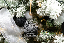 Load image into Gallery viewer, Clear Acrylic Powered by Books and Coffee Book Lover Ornament, Gift for Readers, Bookish Merch