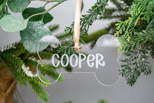 Load image into Gallery viewer, Clear Dog Bone Ornament, Dog Name Ornament, Custom Dog Ornament, Personalized Dog Ornament, Pet Christmas Ornament, Dogs First Christmas