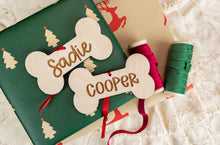 Load image into Gallery viewer, Wood Dog Name Bone Ornament, Personalized Dog Ornament, Custom Dog Ornament, Dogs First Christmas