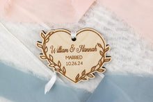 Load image into Gallery viewer, Wood Leafy Heart Married Christmas Ornament, Personalized Wedding Gift
