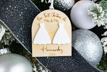 Load image into Gallery viewer, 3D Wood and Acrylic First Christmas as Mr and Mrs, Married Christmas Arch Ornament, Wedding Gift