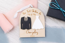 Load image into Gallery viewer, 3D Wood and Acrylic First Christmas as Mr and Mrs, Married Christmas Arch Ornament, Wedding Gift