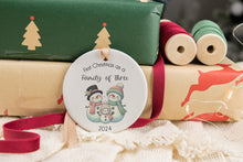 Load image into Gallery viewer, First Christmas as a Family of Three Snowman Ornament, Gift for New Parents