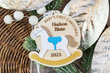 Load image into Gallery viewer, Personalized Rocking Horse Baby's First Christmas Ornament, Custom Newborn Ornament, Keepsake for New Parents