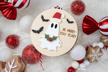 Load image into Gallery viewer, Be Merry Stay Scary Ornament | Ghost Christmas Ornament | Spooky Gothic Holiday Decor | Funny Creepy Christmas Gift
