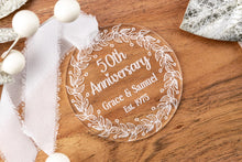 Load image into Gallery viewer, Personalized 50th Anniversary Ornament | Engraved Acrylic Anniversary Gift | Custom Wedding Keepsake | Golden Anniversary Gift for Parents