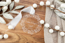 Load image into Gallery viewer, Personalized Engaged Ornament | Custom Engagement Ornament | Floral Wreath Acrylic Keepsake | Engagement Gift for Couple