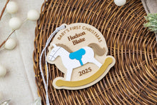 Load image into Gallery viewer, Personalized Rocking Horse Baby's First Christmas Ornament, Custom Newborn Ornament, Keepsake for New Parents