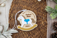 Load image into Gallery viewer, Personalized Rocking Horse Baby's First Christmas Ornament, Custom Newborn Ornament, Keepsake for New Parents