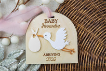 Load image into Gallery viewer, Personalized Stork Baby Announcement Ornament, Expecting Baby Ornament