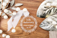 Load image into Gallery viewer, Personalized 50th Anniversary Ornament | Engraved Acrylic Anniversary Gift | Custom Wedding Keepsake | Golden Anniversary Gift for Parents