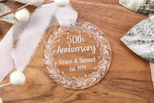 Load image into Gallery viewer, Personalized 50th Anniversary Ornament | Engraved Acrylic Anniversary Gift | Custom Wedding Keepsake | Golden Anniversary Gift for Parents