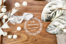Load image into Gallery viewer, Personalized 50th Anniversary Ornament | Engraved Acrylic Anniversary Gift | Custom Wedding Keepsake | Golden Anniversary Gift for Parents