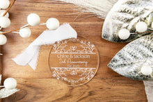 Load image into Gallery viewer, Personalized Anniversary Ornament | Custom Engraved Acrylic Keepsake | Wedding Anniversary Gift for Couple | Any Year Anniversary