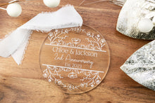 Load image into Gallery viewer, Personalized Anniversary Ornament | Custom Engraved Acrylic Keepsake | Wedding Anniversary Gift for Couple | Any Year Anniversary