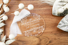Load image into Gallery viewer, Personalized Anniversary Ornament | Custom Engraved Acrylic Keepsake | Wedding Anniversary Gift for Couple | Any Year Anniversary