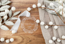 Load image into Gallery viewer, Personalized Engaged Ornament | Custom Engagement Ornament | Floral Wreath Acrylic Keepsake | Engagement Gift for Couple
