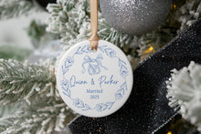 Load image into Gallery viewer, Chinoiserie Wedding Ornament | Blue Toile Married Ornament | Personalized Newlywed Ornament | First Christmas Married Keepsake
