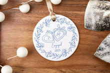 Load image into Gallery viewer, Chinoiserie Engagement Ornament | Blue Toile Our First Christmas Engaged Ornament | Personalized Engagement Gift for Couple