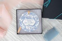 Load image into Gallery viewer, Blue Toile Our First Christmas Married Ornament | Chinoiserie Wedding Ornament | Personalized Newlywed Christmas Ornament
