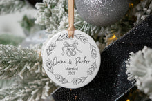 Load image into Gallery viewer, Chinoiserie Wedding Ornament | Blue Toile Married Ornament | Personalized Newlywed Ornament | First Christmas Married Keepsake