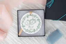 Load image into Gallery viewer, Chinoiserie Engagement Ornament | Blue Toile Our First Christmas Engaged Ornament | Personalized Engagement Gift for Couple