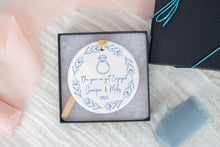 Load image into Gallery viewer, Chinoiserie Engagement Ornament | Blue Toile “The Year We Got Engaged” Ornament | Personalized Engagement Gift for Couple